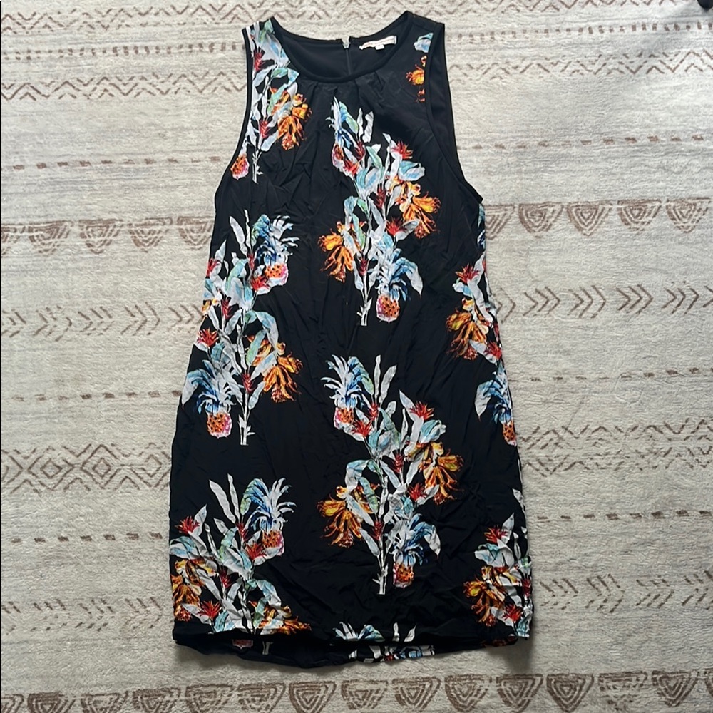 Rebecca Minkoff Silk Black Dress with Vibrant Floral Design
